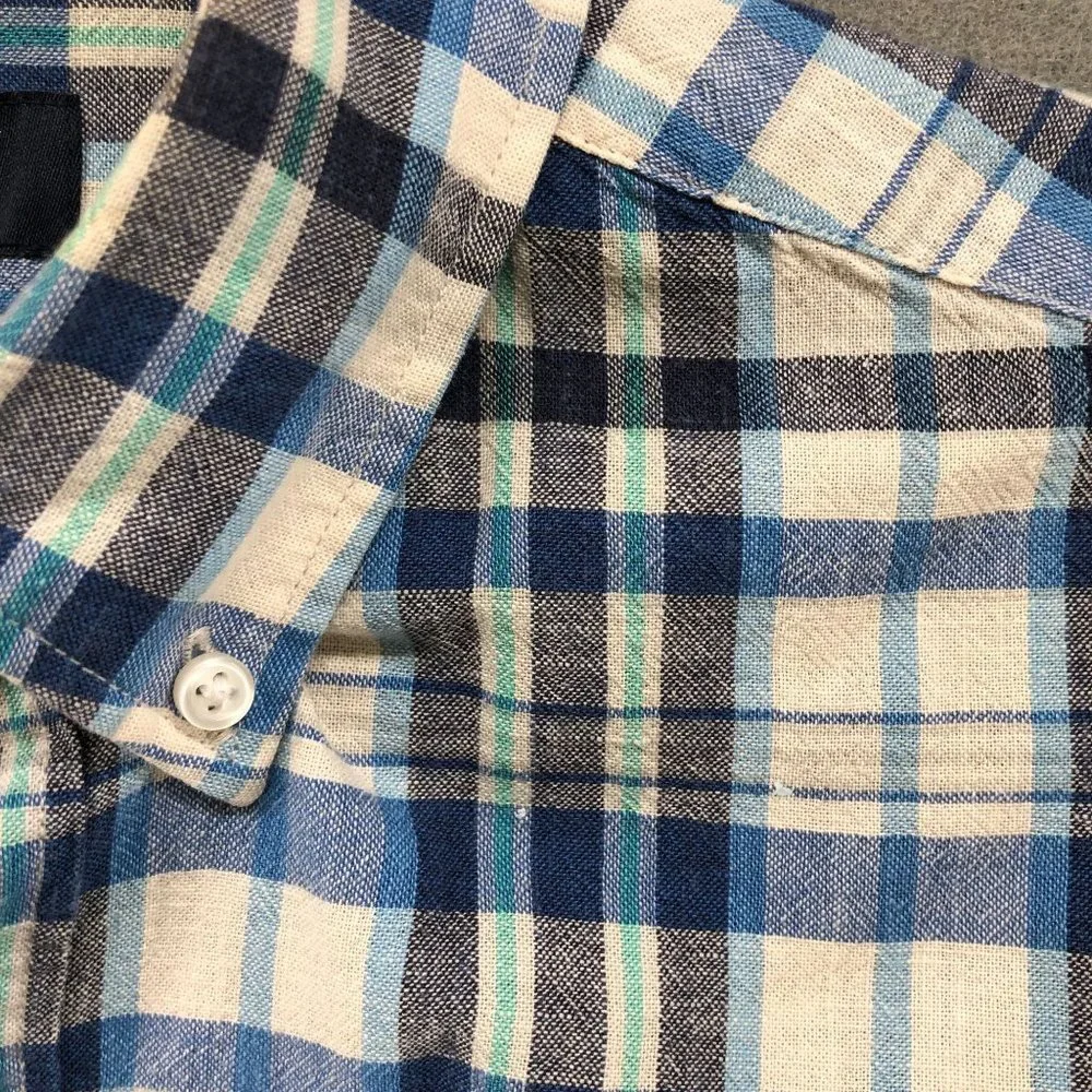 J. Crew Long Sleeve Shirt Mens S Slim Fit Blue‎ Plaid Homespun Slub Cotton